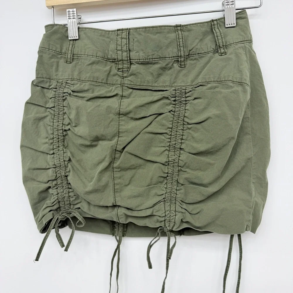 Garage Ruched Grunge Cargo Mini Skirt‎ Utility Gorpcore Womens XS Olive Green